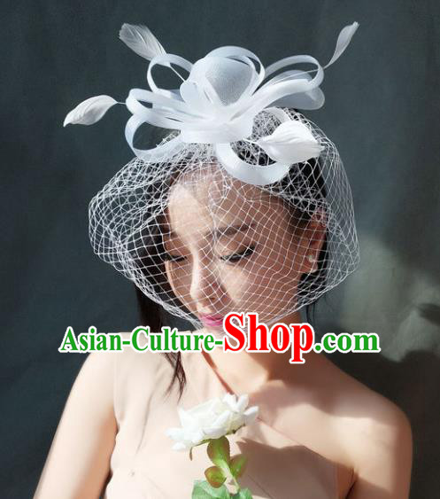Handmade Baroque Hair Accessories Model Show White Veil Hair Stick, Bride Ceremonial Occasions Headwear for Women