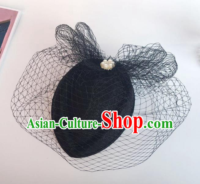 Handmade Baroque Hair Accessories Black Lace Headwear, Bride Ceremonial Occasions Veil Hat for Women