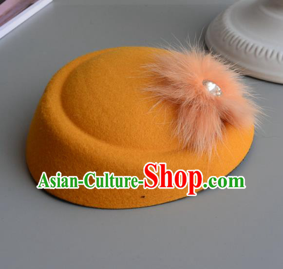 Top Grade Handmade Wedding Hair Accessories Bride Headwear, Baroque Style Yellow Crystal Top Hat for Women