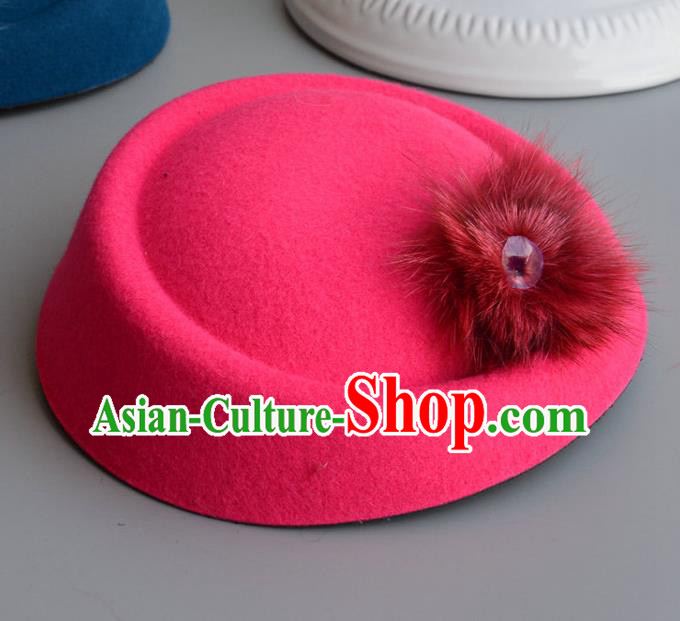 Top Grade Handmade Wedding Hair Accessories Bride Headwear, Baroque Style Rosy Crystal Top Hat for Women