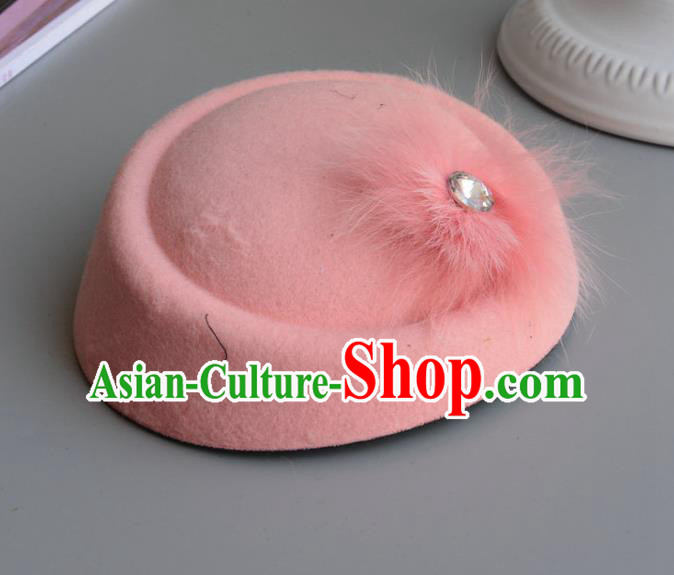 Top Grade Handmade Wedding Hair Accessories Bride Headwear, Baroque Style Pink Crystal Top Hat for Women