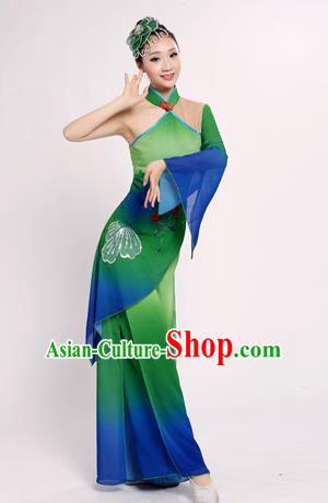 Traditional Chinese Classical Yangge Fan Dance Costume, China Folk Lotus Dance Uniform Yangko Green Clothing for Women