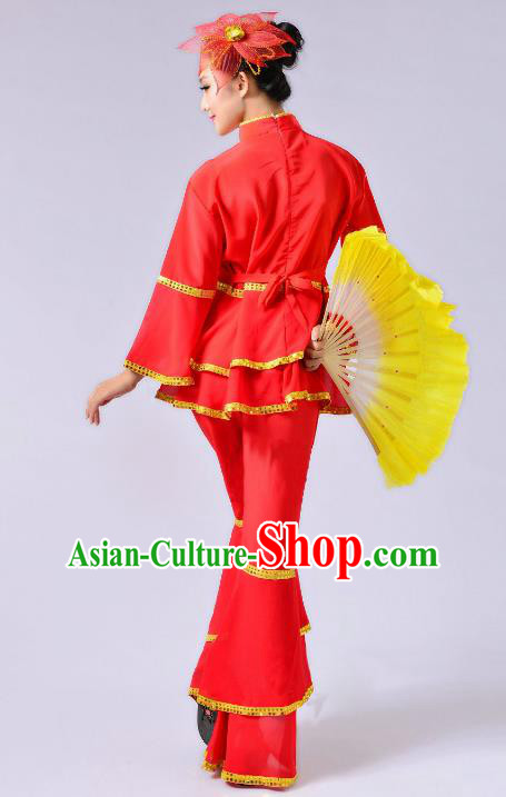 Traditional Chinese Yangge Fan Dance Mandarin Sleeve Costume, Folk Umbrella Dance Uniform Classical Dance Red Clothing for Women