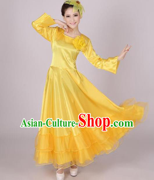 Top Grade Modern Dance Chorus Costume, Female Opening Dance Big Swing Yellow Dress for Women