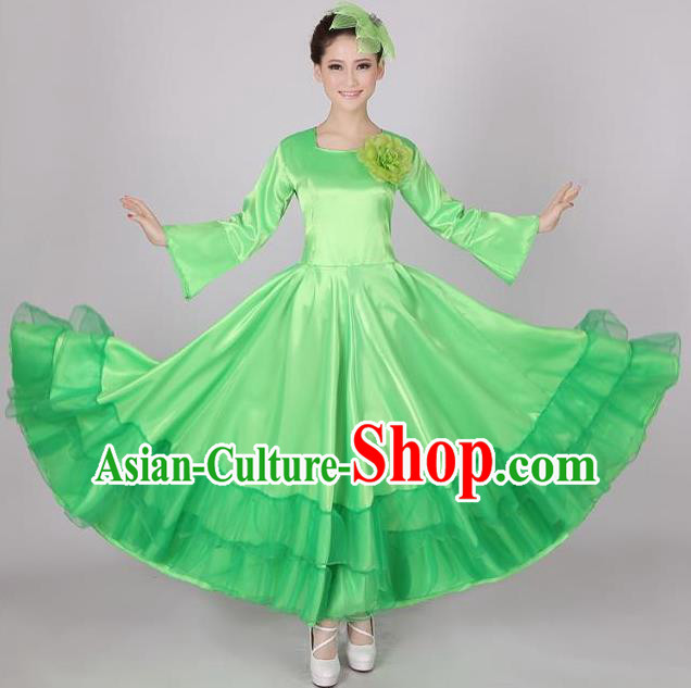 Top Grade Modern Dance Chorus Costume, Female Opening Dance Big Swing Green Dress for Women