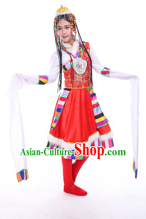 Traditional Chinese Mongol Nationality Dance Costume, Mongols Dance Ethnic Pleated Skirt Mongolian Minority Embroidery Clothing for Women