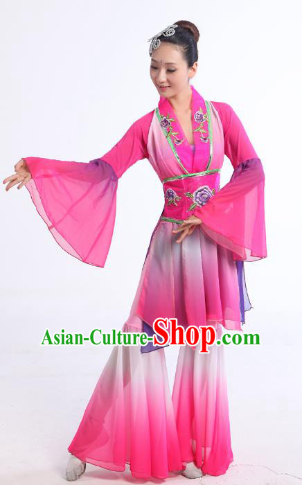 Traditional Chinese Yangge Fan Dance Dance Pink Costume, Folk Dance Uniform Classical Dance Embroidery Clothing for Women