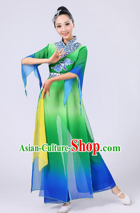 Traditional Chinese Yangge Dance Green Costume, Folk Fan Dance Uniform Classical Umbrella Dance Clothing for Women