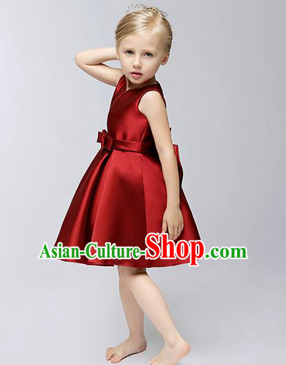 Children Modern Dance Flower Fairy Costume, Performance Model Show Clothing Princess Red Short Dress for Girls