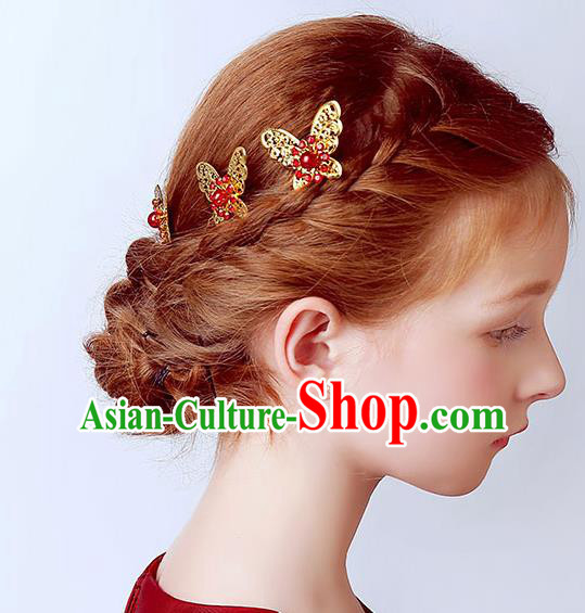 Handmade Children Hair Accessories Golden Butterfly Hair Stick, Princess Halloween Model Show Headwear Hair Claw for Kids
