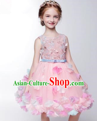 Children Christmas Model Show Dance Costume Flower Fairy Pink Bubble Dress, Ceremonial Occasions Catwalks Princess Full Dress for Girls