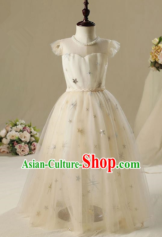 Children Model Show Dance Costume White Dress, Ceremonial Occasions Catwalks Princess Full Dress for Girls