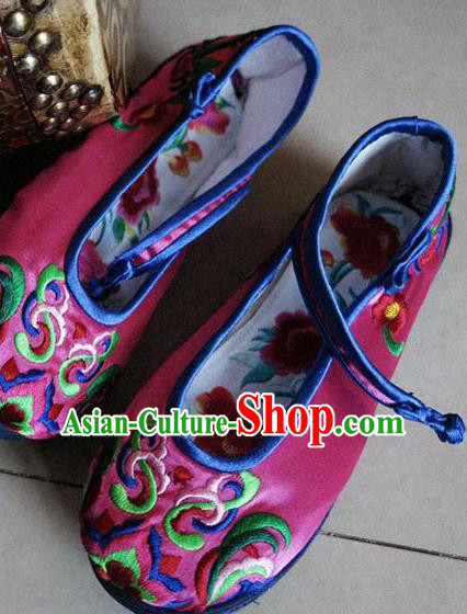 Asian Chinese Martial Arts Shoes Wedding Shoes Handmade Rosy Embroidered Shoes, Traditional China Princess Shoes Hanfu Shoe for Women