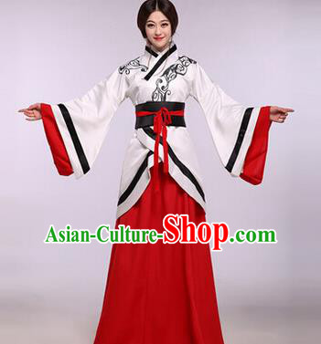 Traditional Ancient Chinese Imperial Consort Costume, Elegant Hanfu Chinese Han Dynasty Imperial Empress Red Embroidered Clothing for Women