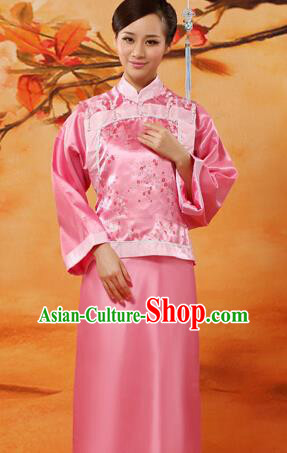 Traditional Ancient Chinese Imperial Consort Costume, Chinese Qing Dynasty Manchu Lady Princess Embroidered Pink Dress Clothing for Women