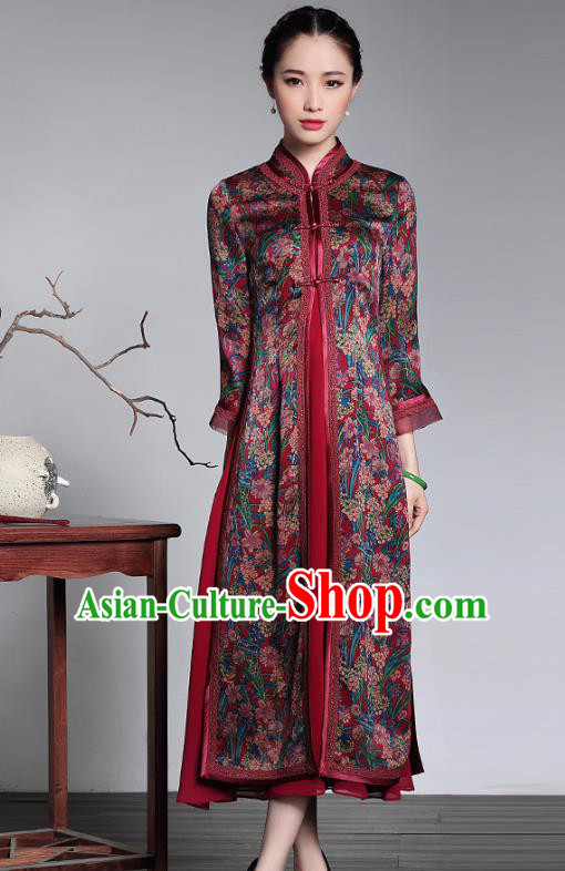 Traditional Chinese National Costume Elegant Hanfu Cheongsam Coat, China Tang Suit Plated Buttons Chirpaur Dust Coat for Women