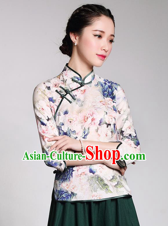 Traditional Chinese National Costume Elegant Hanfu Plated Button Silk Shirt, China Tang Suit Upper Outer Garment Cheongsam Blouse for Women