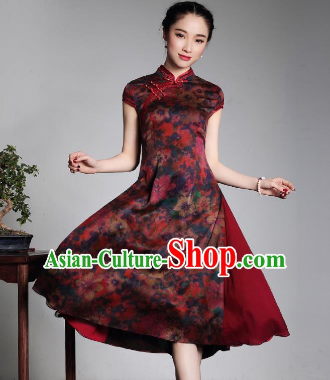 Traditional Chinese National Costume Elegant Hanfu Watered Gauze Silk Cheongsam, China Tang Suit Plated Buttons Chirpaur Dress for Women