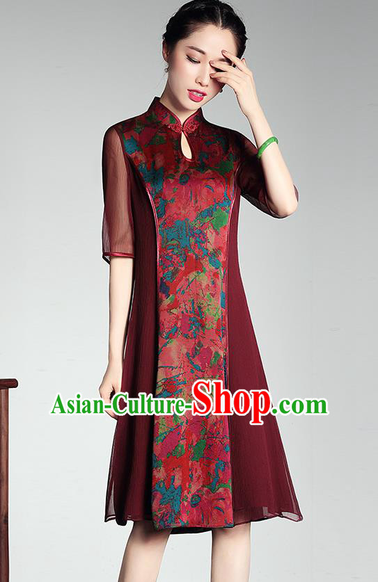 Traditional Chinese National Costume Elegant Hanfu Watered Gauze Ao Dai Cheongsam, China Tang Suit Plated Buttons Chirpaur Dress for Women