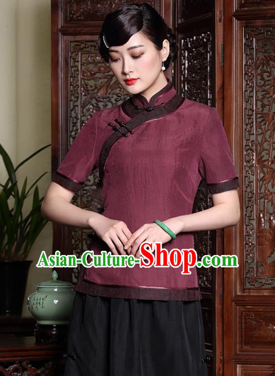 Traditional Chinese National Costume Elegant Hanfu Plated Button Red Silk Shirt, China Tang Suit Upper Outer Garment Cheongsam Blouse for Women