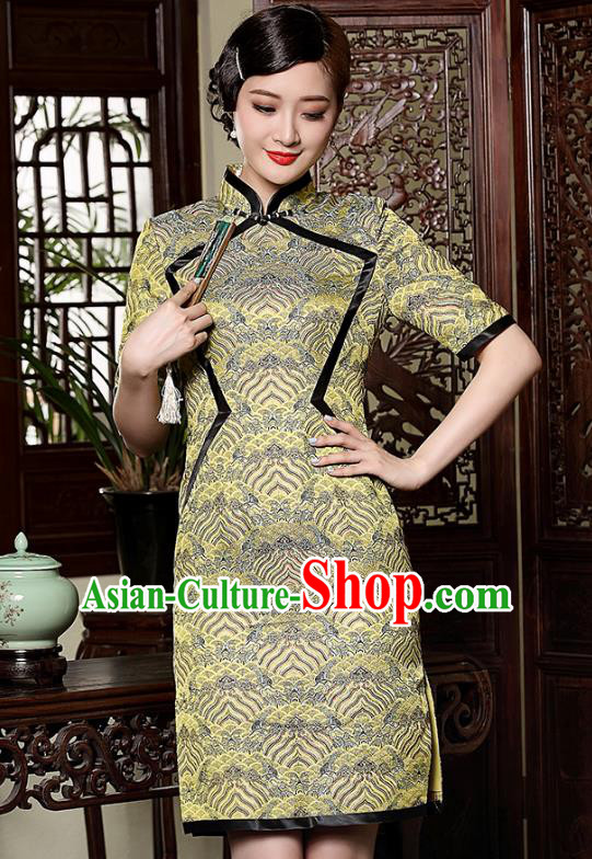 Traditional Chinese National Costume Elegant Hanfu Green Brocade Qipao Dress, China Tang Suit Plated Buttons Cheongsam for Women