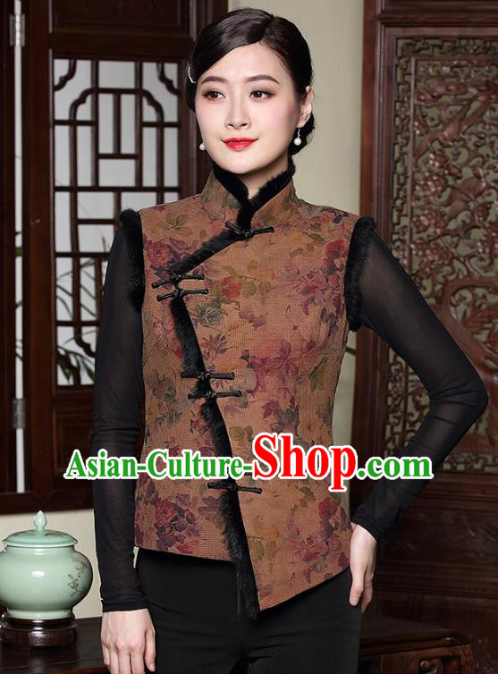 Traditional Chinese National Costume Hanfu Plated Button Cotton-padded Vest, China Tang Suit Upper Outer Garment Cheongsam Waistcoat for Women