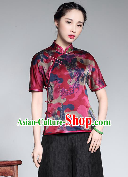 Traditional Chinese National Costume Elegant Hanfu Plated Button Shirt, China Tang Suit Upper Outer Garment Cheongsam Silk Blouse for Women
