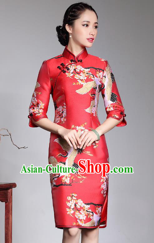 Traditional Chinese National Costume Red Wedding Qipao Dress, China Tang Suit Chirpaur Brocade Cheongsam for Women