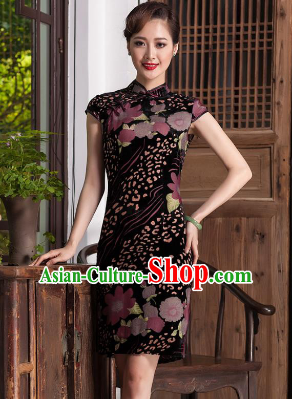 Traditional Chinese National Costume Velvet Qipao Dress, China Tang Suit Chirpaur Cheongsam for Women