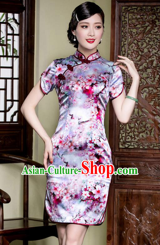 Traditional Chinese National Costume Purple Silk Qipao Dress, China Tang Suit Chirpaur Mulberry Silk Cheongsam for Women