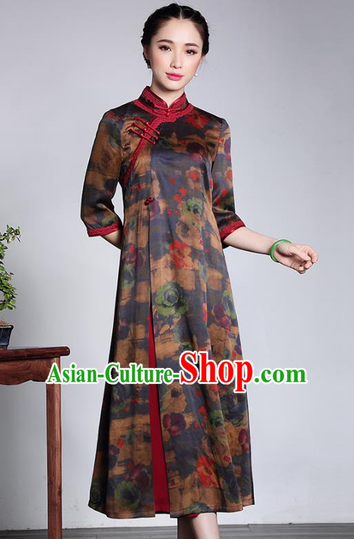 Traditional Chinese National Costume Plated Buttons Silk Qipao Dress, China Tang Suit Chirpaur Cheongsam for Women