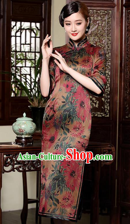 Traditional Chinese National Costume Plated Buttons Watered Gauze Qipao Dress, China Tang Suit Chirpaur Cheongsam for Women
