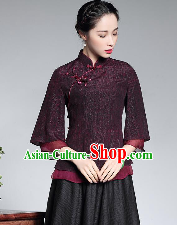 Traditional Ancient Chinese Young Lady Cheongsam Upper Outer Garment, Republic of China Stand Collar Qipao Shirts Tang Suit Blouse for Women