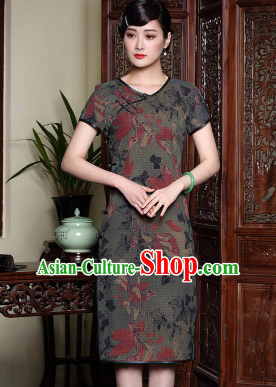 Traditional Ancient Chinese Young Lady Plated Buttons Cheongsam, Asian Republic of China Qipao Tang Suit Dress for Women