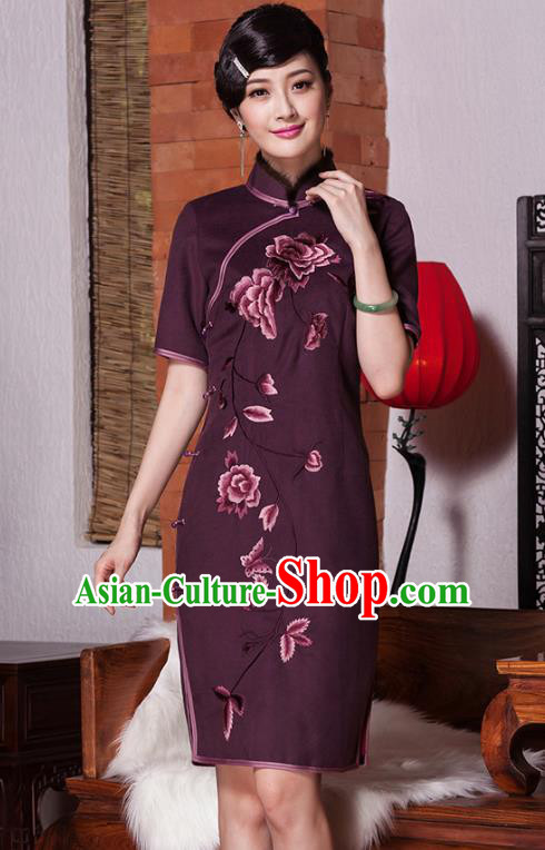 Asian Republic of China Top Grade Plated Buttons Embroidered Cheongsam, Traditional Chinese Tang Suit Qipao Dress for Women