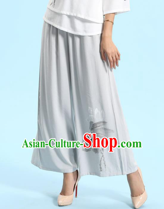 Traditional Chinese National Costume Loose Pants, Elegant Hanfu Tang Suit Ultra-wide-leg Linen Trousers for Women