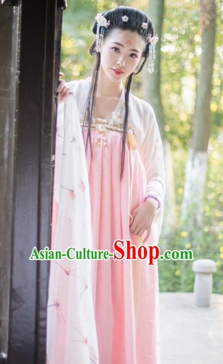 Asian China Tang Dynasty Imperial Concubine Costume, Traditional Chinese Ancient Princess Hanfu Clothing for Women