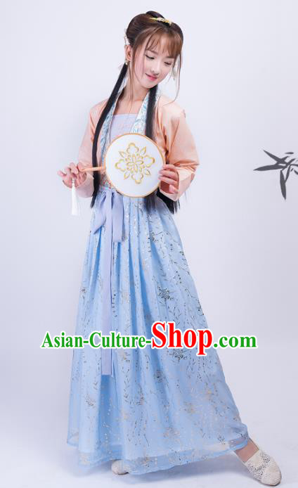 Asian China Song Dynasty Palace Lady Costume, Traditional Chinese Ancient Princess Embroidered Hanfu Clothing for Women