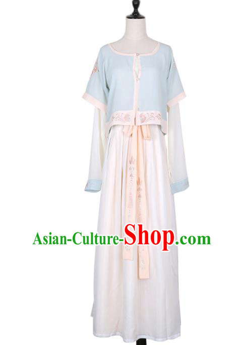 Asian China Tang Dynasty Palace Lady Embroidered Costume, Traditional Ancient Chinese Princess Embroidery Hanfu Clothing for Women
