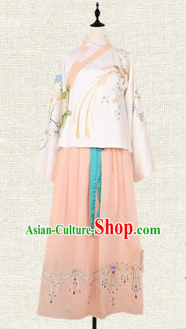 Asian China Ming Dynasty Palace Lady Embroidered Clothing, Traditional Ancient Chinese Imperial Princess Hanfu Dress Clothing for Women