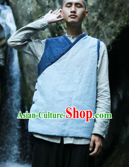 Asian China National Costume Cotton-padded Vest, Traditional Chinese Tang Suit Plated Buttons Waistcoat Clothing for Men