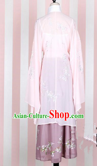 Asian China Ming Dynasty Imperial Princess Clothing Embroidered Pink Blouse Complete Set, Traditional Ancient Chinese Palace Lady Hanfu Clothing for Women