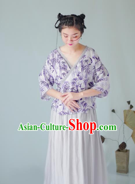 Asian China National Costume Hanfu Slant Opening Purple Silk Qipao Blouse, Traditional Chinese Tang Suit Cheongsam Shirts Clothing for Women