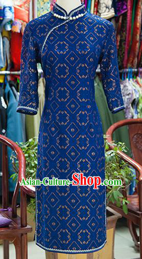 Traditional Ancient Chinese Republic of China Royalblue Cheongsam, Asian Chinese Chirpaur Embroidered Qipao Dress Clothing for Women