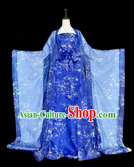 Traditional Ancient Chinese Imperial Consort Costume, Elegant Hanfu Clothing Chinese Tang Dynasty Empress Blue Clothing for Women