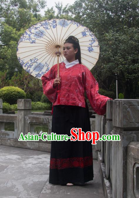 Traditional Ancient Chinese Imperial Consort Costume Red Blouse and Skirt, Asian China Ming Dynasty Imperial Empress Embroidered Clothing for Women