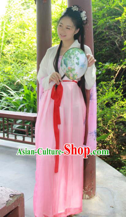 Traditional Ancient Chinese Imperial Princess Hanfu Costume, Asian China Tang Dynasty Palace Lady Pink Dress Clothing for Women
