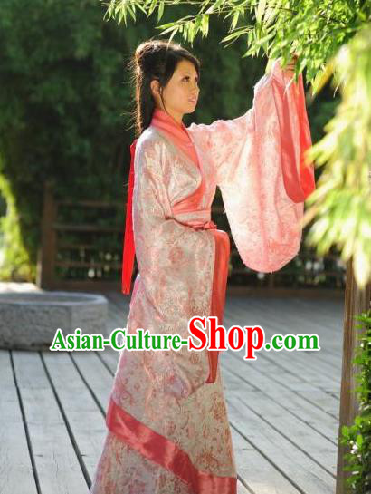 Traditional Chinese Ancient Palace Lady Costume Pink Curve Bottom, Asian China Han Dynasty Imperial Concubine Clothing for Women