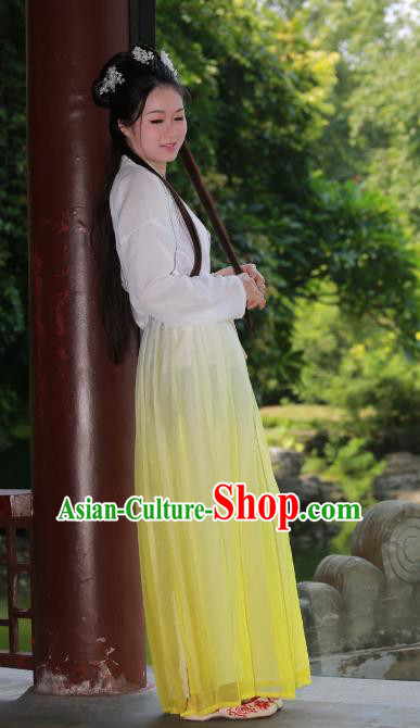 Traditional Ancient Chinese Imperial Princess Hanfu Yellow Costume, Asian China Tang Dynasty Palace Lady Dress Clothing for Women