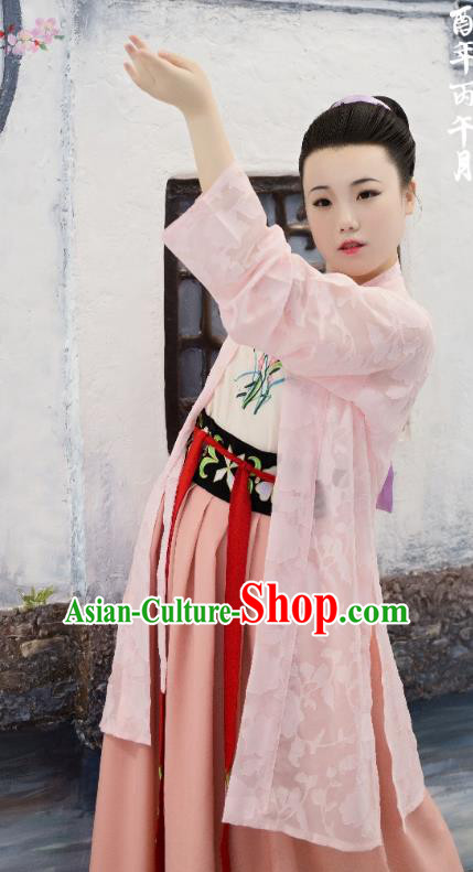 Traditional Chinese Ancient Costume Palace Lady Pink Embroidered BeiZi, Asian China Song Dynasty Imperial Princess Cardigan Clothing for Women